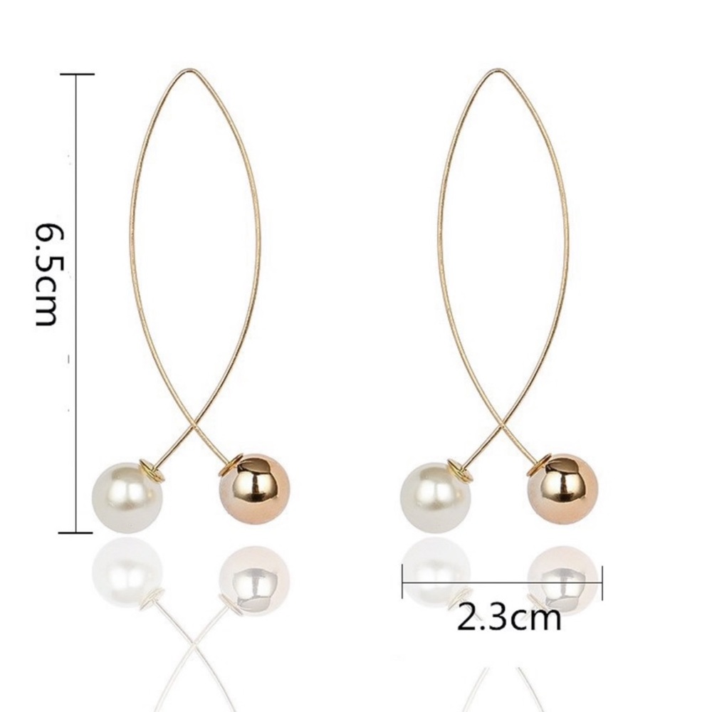 Gold Faux Pearl Crossover Ear Wire Earrings - Picture 5 of 7